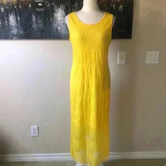 Sharagano Lace Fully Lined Ankle Length Dress w/Side Slits & Scalloped Hem-10P - Picture 1 of 9